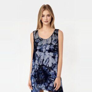 Blue Sky sleeveless loose blue/white patterned tunic dress Sz S